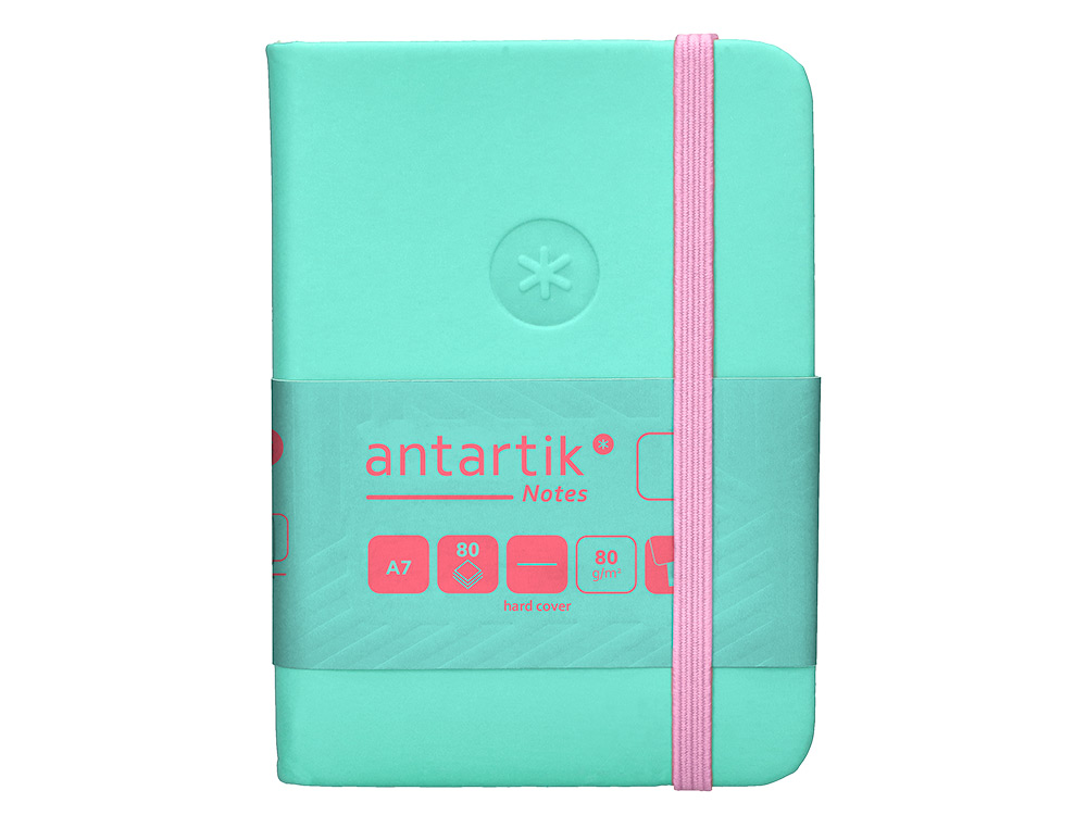 CARNET A7 ANTARTIK NOTES PAPIER UNI IVOIRE COUVERTURE RIGIDE FERMETURE ELASTIQUE ROSE 160 PAGES 80GR COLORIS TURQUOISE
