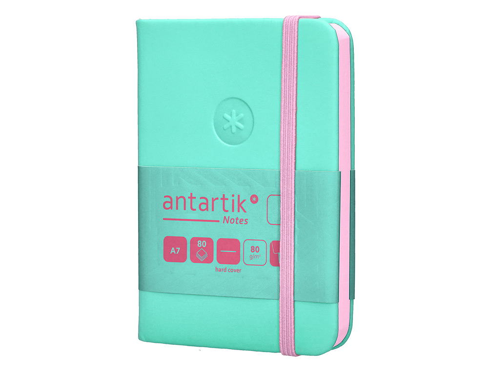 CARNET A7 ANTARTIK NOTES PAPIER UNI IVOIRE COUVERTURE RIGIDE FERMETURE ELASTIQUE ROSE 160 PAGES 80GR COLORIS TURQUOISE