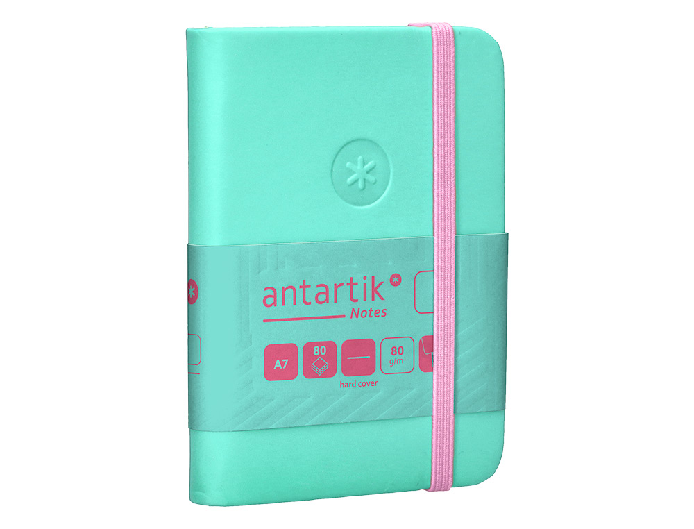 CARNET A7 ANTARTIK NOTES PAPIER UNI IVOIRE COUVERTURE RIGIDE FERMETURE ELASTIQUE ROSE 160 PAGES 80GR COLORIS TURQUOISE
