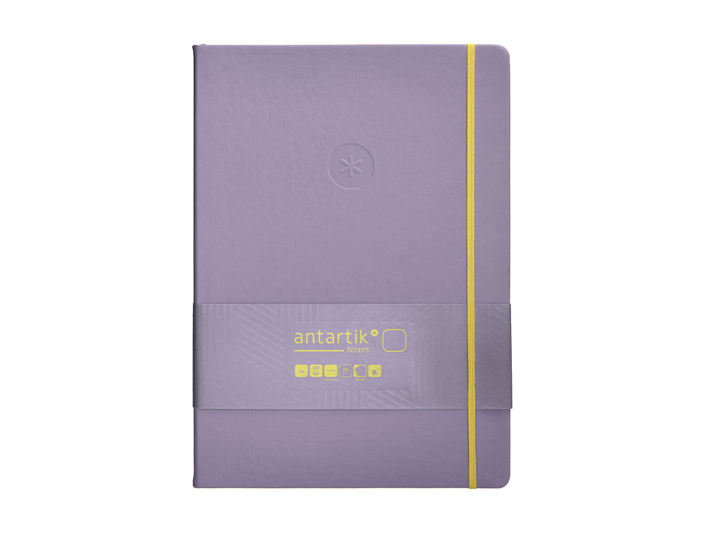 CARNET A4 ANTARTIK NOTES PAPIER UNI IVOIRE COUVERTURE RIGIDE FERMETURE ELASTIQUE JAUNE 100 PAGES 80GR COLORIS LILAS