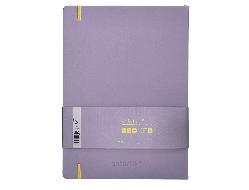 CARNET A4 ANTARTIK NOTES PAPIER UNI IVOIRE COUVERTURE RIGIDE FERMETURE ELASTIQUE JAUNE 100 PAGES 80GR COLORIS LILAS