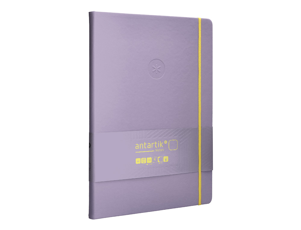 CARNET A4 ANTARTIK NOTES PAPIER UNI IVOIRE COUVERTURE RIGIDE FERMETURE ELASTIQUE JAUNE 100 PAGES 80GR COLORIS LILAS
