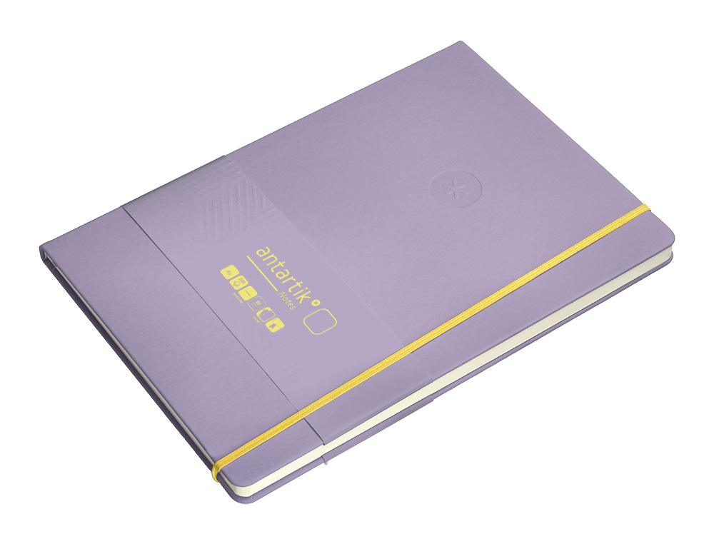 CARNET A4 ANTARTIK NOTES PAPIER UNI IVOIRE COUVERTURE RIGIDE FERMETURE ELASTIQUE JAUNE 100 PAGES 80GR COLORIS LILAS