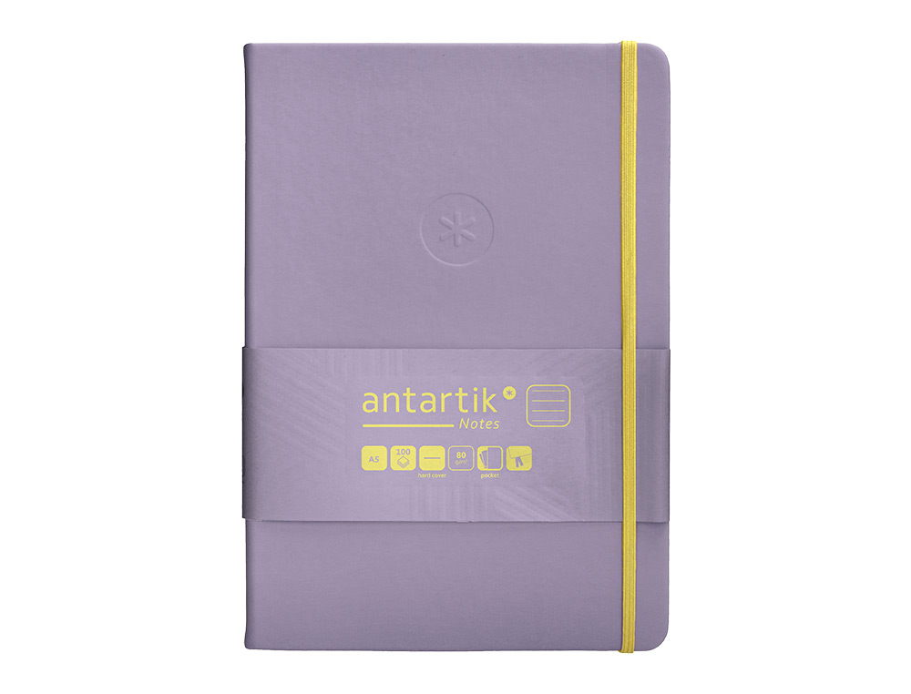 CARNET A5 ANTARTIK NOTES LIGNECOUVERTURE RIGIDE FERMETURE ELASTIQUE JAUNE 100 PAGES 80GRCOLORIS LILAS