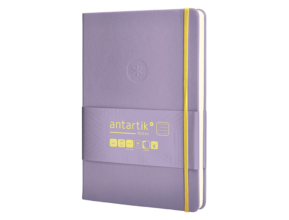 CARNET A5 ANTARTIK NOTES LIGNECOUVERTURE RIGIDE FERMETURE ELASTIQUE JAUNE 100 PAGES 80GRCOLORIS LILAS
