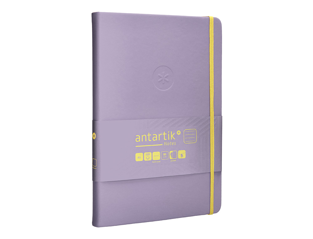 CARNET A5 ANTARTIK NOTES LIGNECOUVERTURE RIGIDE FERMETURE ELASTIQUE JAUNE 100 PAGES 80GRCOLORIS LILAS