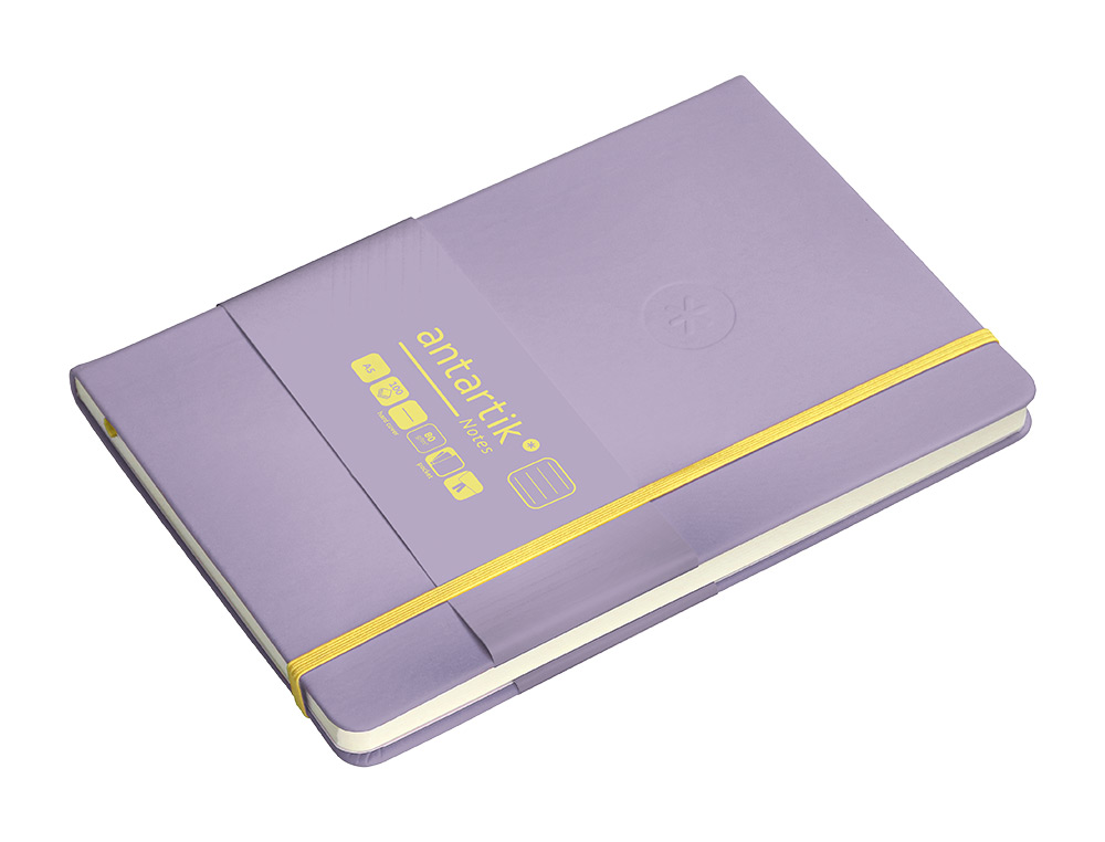 CARNET A5 ANTARTIK NOTES LIGNECOUVERTURE RIGIDE FERMETURE ELASTIQUE JAUNE 100 PAGES 80GRCOLORIS LILAS