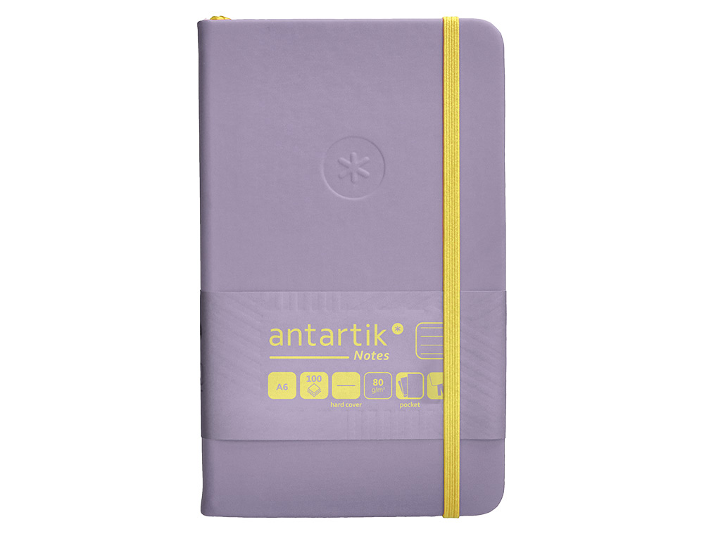 CARNET A6 ANTARTIK NOTES LIGNECOUVERTURE RIGIDE FERMETURE ELASTIQUE JAUNE 100 PAGES 80GRCOLORIS LILAS