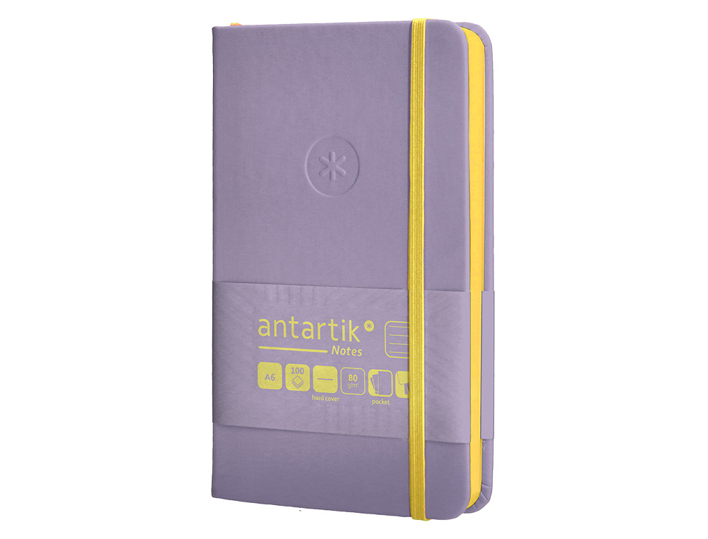 CARNET A6 ANTARTIK NOTES LIGNECOUVERTURE RIGIDE FERMETURE ELASTIQUE JAUNE 100 PAGES 80GRCOLORIS LILAS