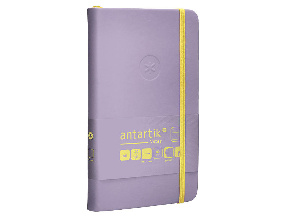 CARNET A6 ANTARTIK NOTES LIGNECOUVERTURE RIGIDE FERMETURE ELASTIQUE JAUNE 100 PAGES 80GRCOLORIS LILAS