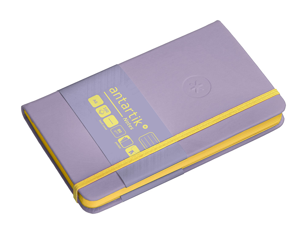 CARNET A6 ANTARTIK NOTES LIGNECOUVERTURE RIGIDE FERMETURE ELASTIQUE JAUNE 100 PAGES 80GRCOLORIS LILAS