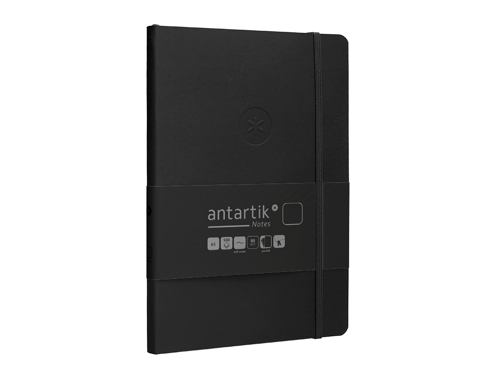 CARNET FERMETURE ELASTIQUE ANTARTIK NOTES COUVERTURE SOUPLE A5 PAPIER UNI IVOIRE 100 FEUILLES 80GR FSC COLORIS NOIR