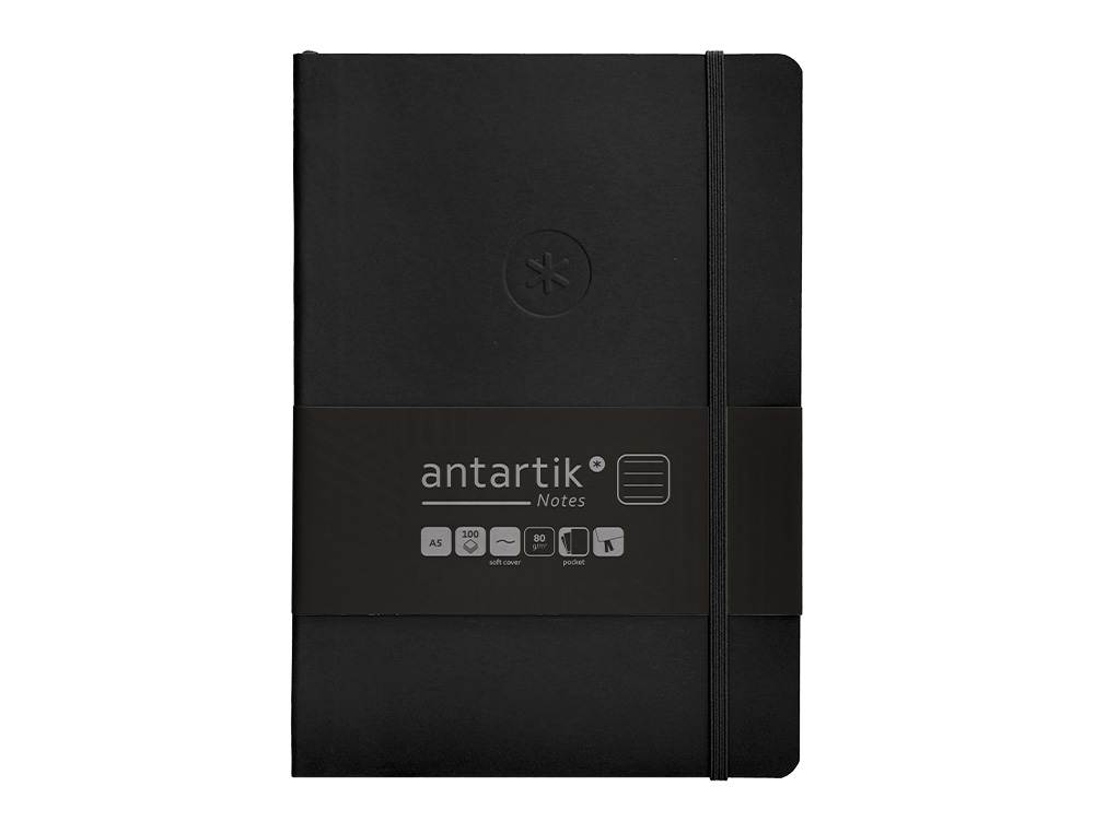 CARNET FERMETURE ELASTIQUE ANTARTIK NOTES COUVERTURE SOUPLE A5 LIGNE 100 FEUILLES 80GR FSC COLORIS NOIR