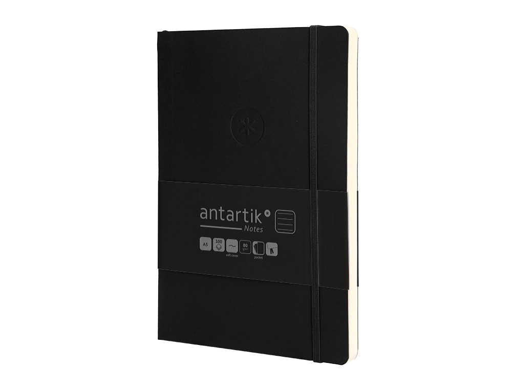 CARNET FERMETURE ELASTIQUE ANTARTIK NOTES COUVERTURE SOUPLE A5 LIGNE 100 FEUILLES 80GR FSC COLORIS NOIR