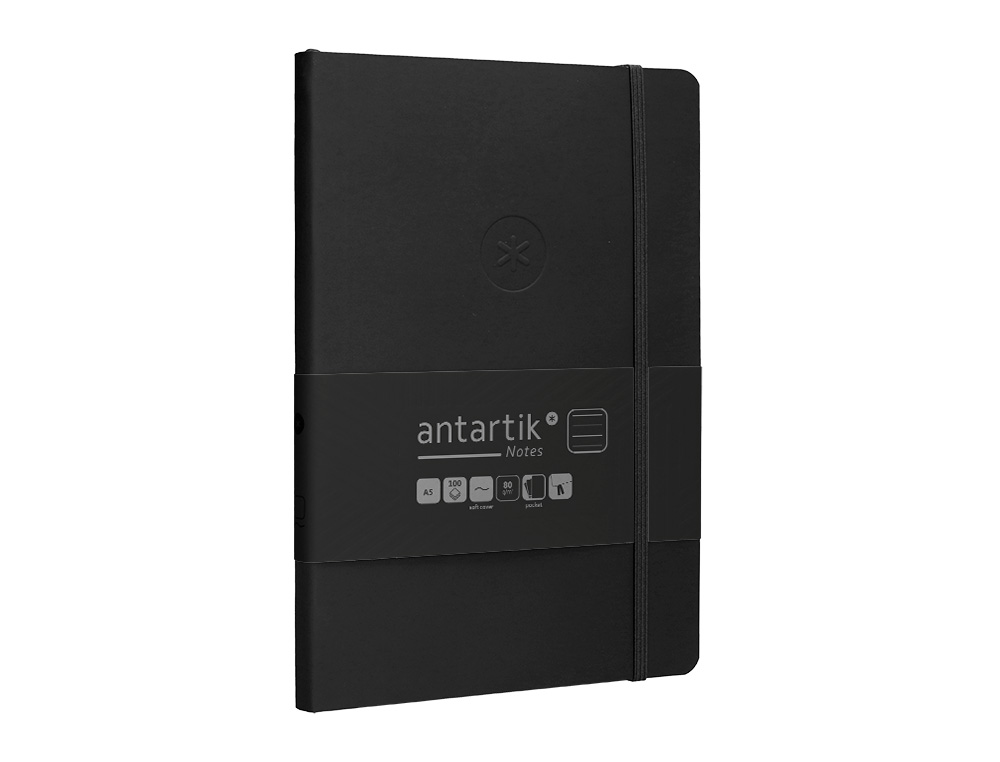 CARNET FERMETURE ELASTIQUE ANTARTIK NOTES COUVERTURE SOUPLE A5 LIGNE 100 FEUILLES 80GR FSC COLORIS NOIR