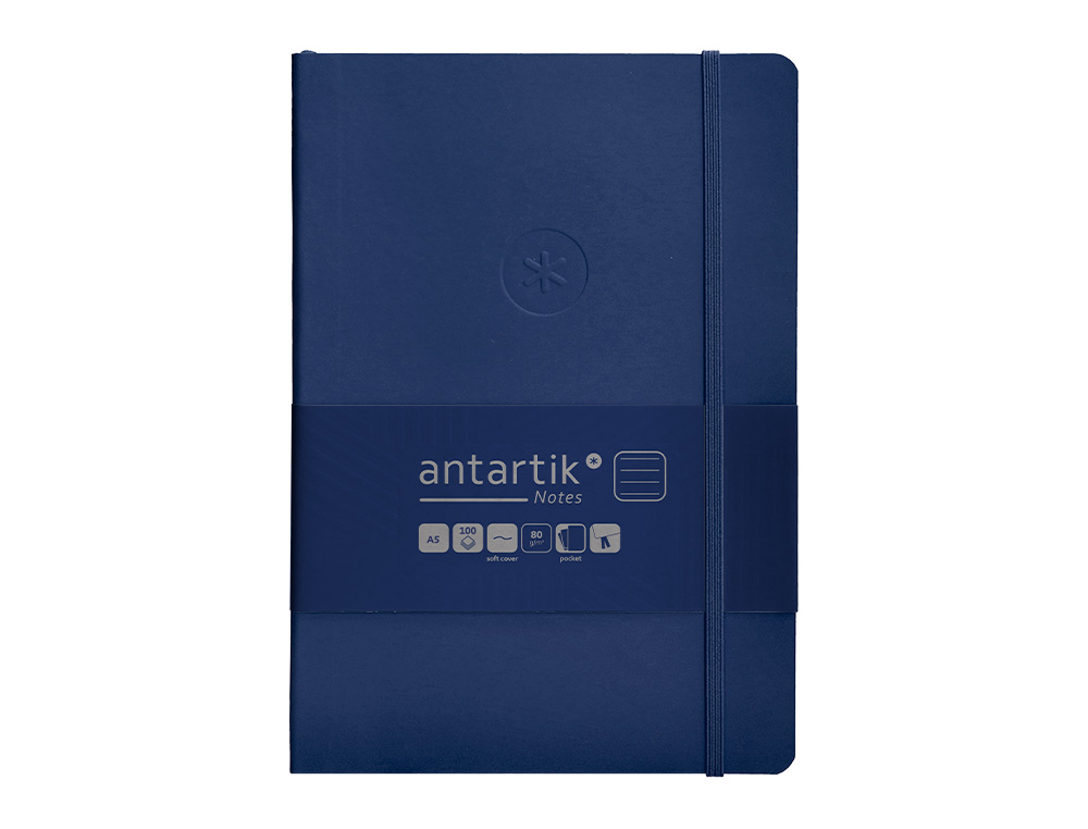 CARNET FERMETURE ELASTIQUE ANTARTIK NOTES COUVERTURE     SOUPLE A5 LIGNE 100 FEUILLES  80GR FSC COLORIS BLEU MARINE