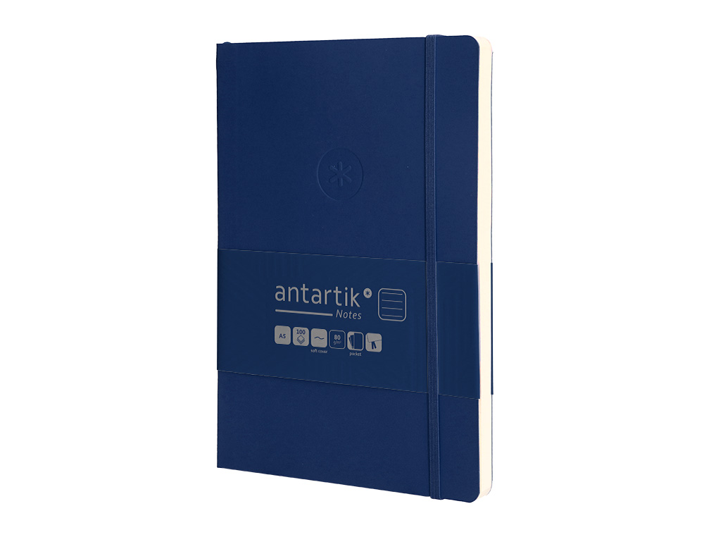 CARNET FERMETURE ELASTIQUE ANTARTIK NOTES COUVERTURE     SOUPLE A5 LIGNE 100 FEUILLES  80GR FSC COLORIS BLEU MARINE