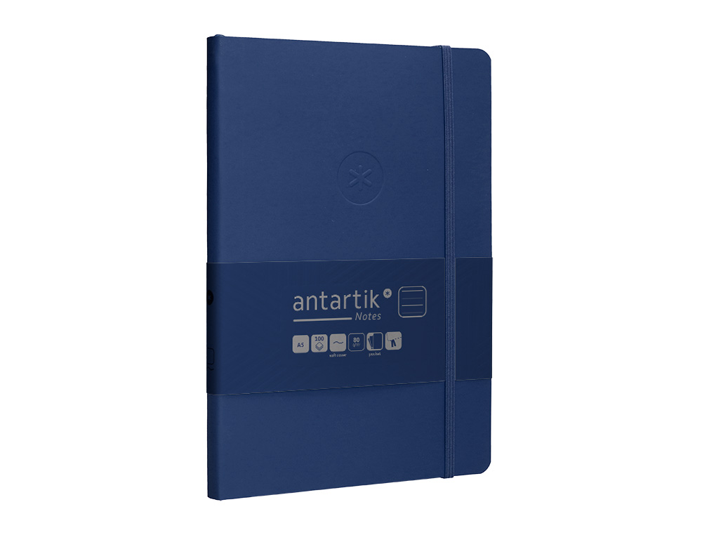 CARNET FERMETURE ELASTIQUE ANTARTIK NOTES COUVERTURE     SOUPLE A5 LIGNE 100 FEUILLES  80GR FSC COLORIS BLEU MARINE