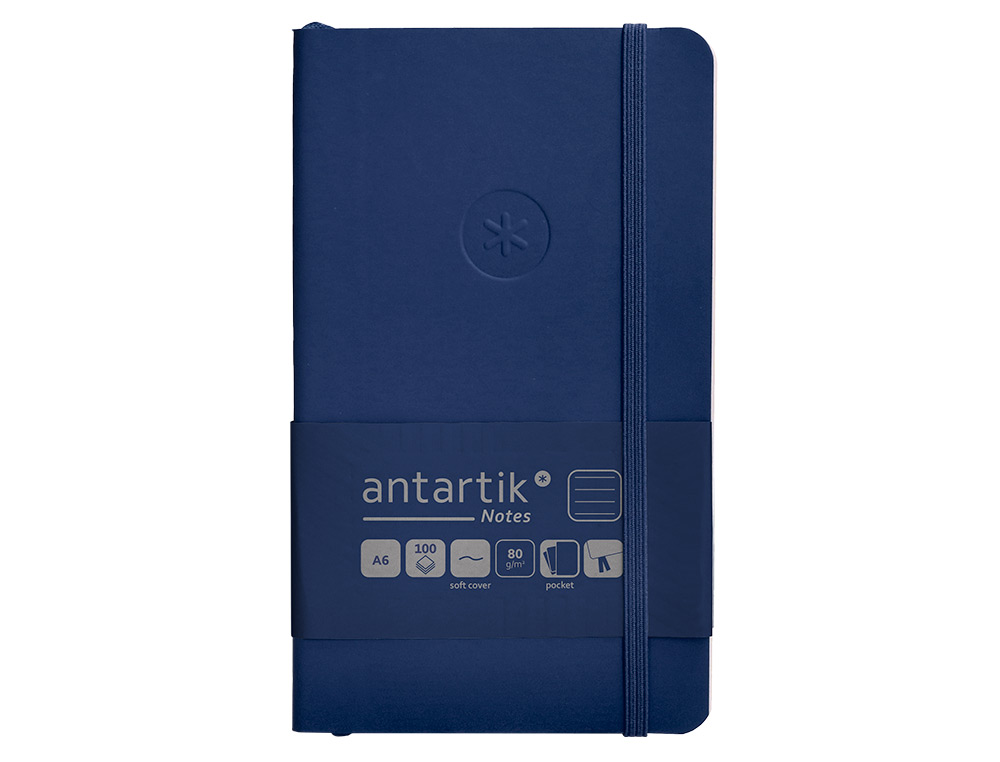 CARNET FERMETURE ELASTIQUE ANTARTIK NOTES COUVERTURE     SOUPLE A6 LIGNE 100 FEUILLES  80GR FSC COLORIS BLEU MARINE