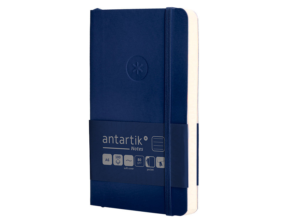CARNET FERMETURE ELASTIQUE ANTARTIK NOTES COUVERTURE     SOUPLE A6 LIGNE 100 FEUILLES  80GR FSC COLORIS BLEU MARINE