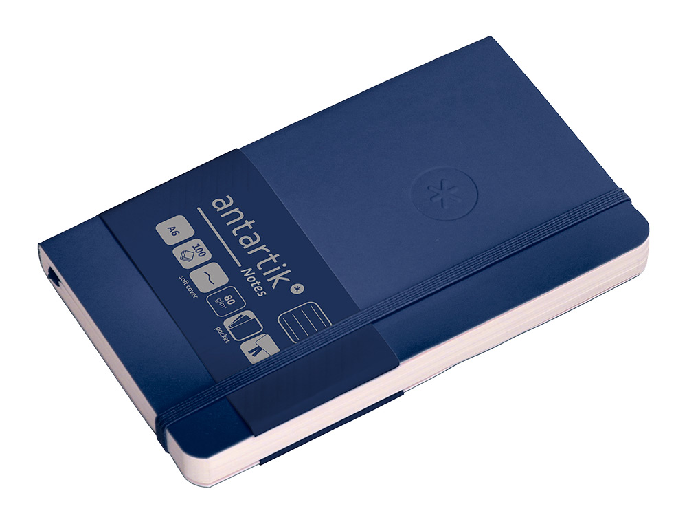 CARNET FERMETURE ELASTIQUE ANTARTIK NOTES COUVERTURE     SOUPLE A6 LIGNE 100 FEUILLES  80GR FSC COLORIS BLEU MARINE