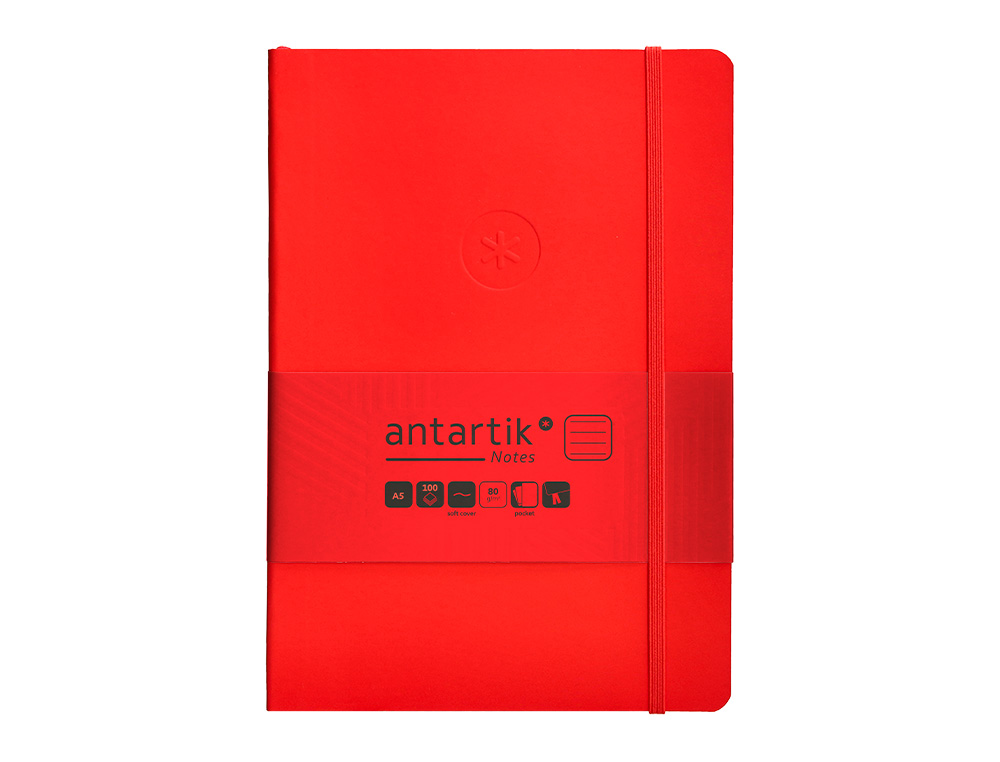 CARNET A5 ANTARTIK NOTES LIGNECOUVERTURE SOUPLE FERMETURE ELASTIQUE 100 PAGES 80GR COLORIS ROUGE