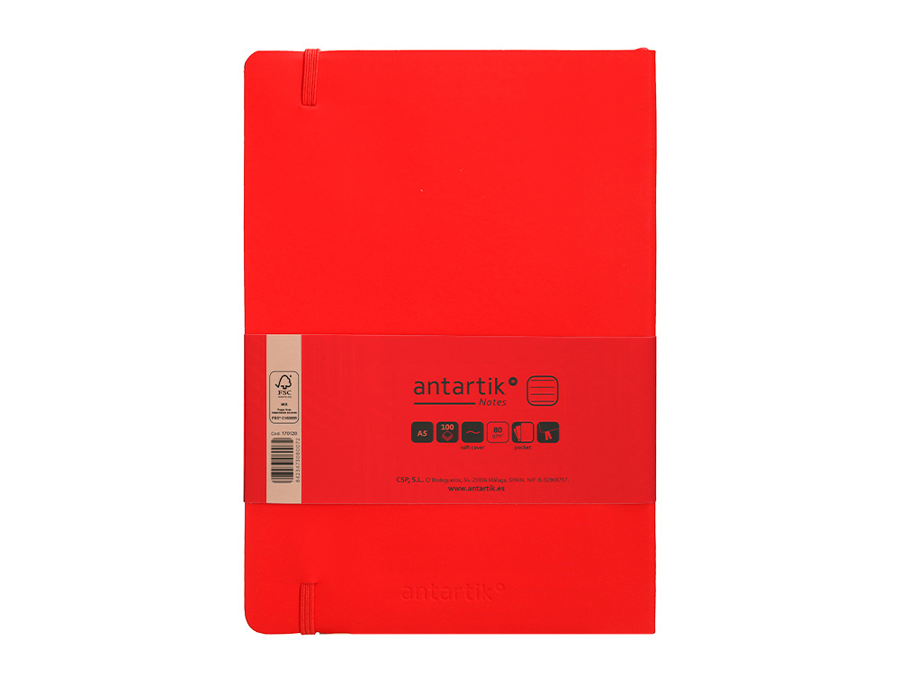 CARNET A5 ANTARTIK NOTES LIGNECOUVERTURE SOUPLE FERMETURE ELASTIQUE 100 PAGES 80GR COLORIS ROUGE