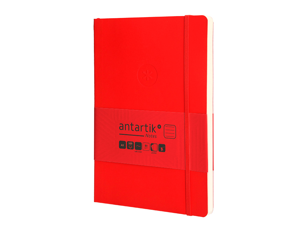 CARNET A5 ANTARTIK NOTES LIGNECOUVERTURE SOUPLE FERMETURE ELASTIQUE 100 PAGES 80GR COLORIS ROUGE