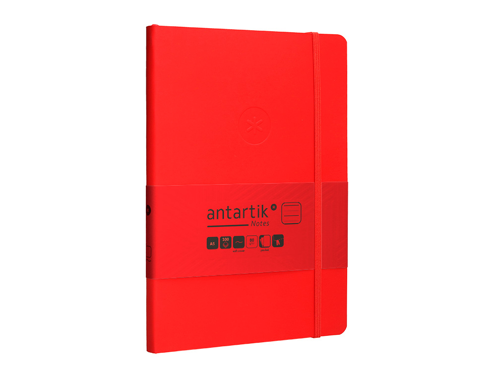 CARNET A5 ANTARTIK NOTES LIGNECOUVERTURE SOUPLE FERMETURE ELASTIQUE 100 PAGES 80GR COLORIS ROUGE