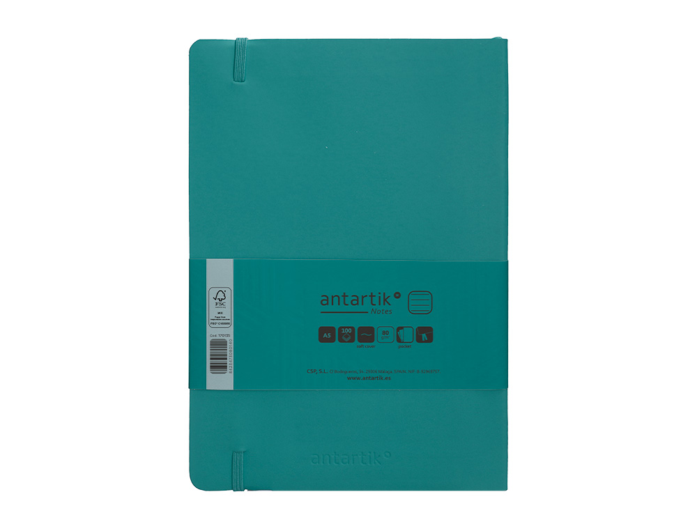 CARNET FERMETURE ELASTIQUE ANTARTIK NOTES COUVERTURE     SOUPLE A5 LIGNE 100 FEUILLES  80GR FSC COLORIS VERT PAON