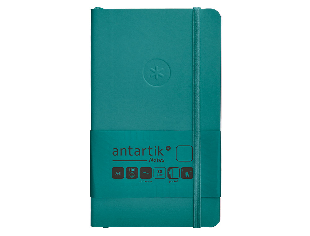 CARNET A6 ANTARTIK NOTES PAPIER UNI IVOIRE COUVERTURE  SOUPLE FERMETURE ELASTIQUE 100PAGES 80GR COLORIS VERT PAON