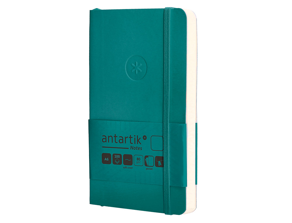 CARNET A6 ANTARTIK NOTES PAPIER UNI IVOIRE COUVERTURE  SOUPLE FERMETURE ELASTIQUE 100PAGES 80GR COLORIS VERT PAON