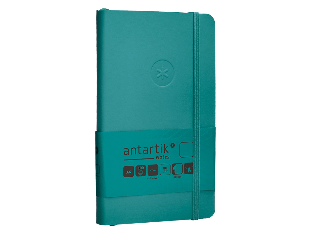 CARNET A6 ANTARTIK NOTES PAPIER UNI IVOIRE COUVERTURE  SOUPLE FERMETURE ELASTIQUE 100PAGES 80GR COLORIS VERT PAON