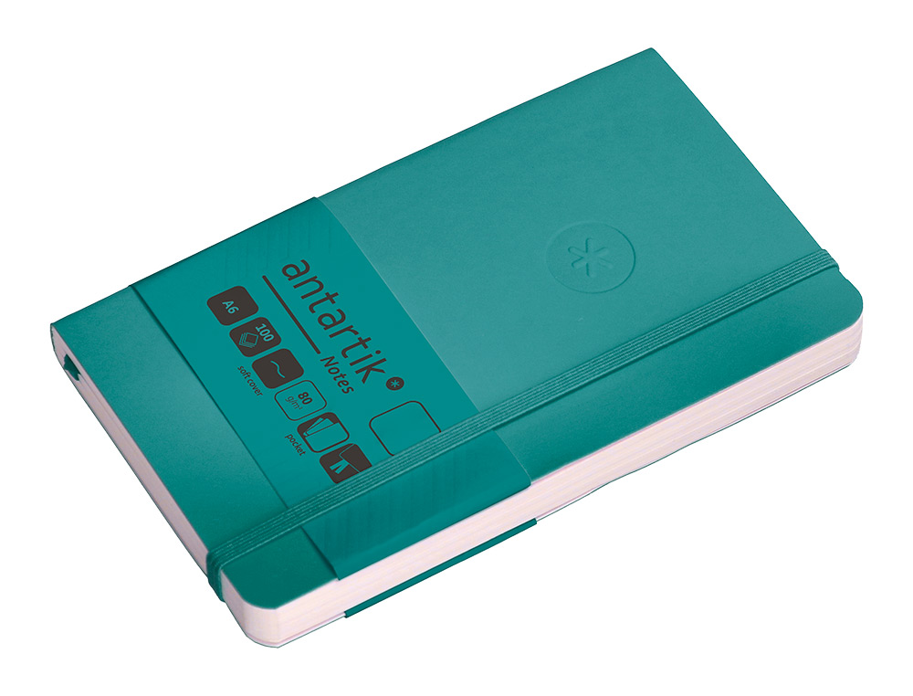 CARNET A6 ANTARTIK NOTES PAPIER UNI IVOIRE COUVERTURE  SOUPLE FERMETURE ELASTIQUE 100PAGES 80GR COLORIS VERT PAON