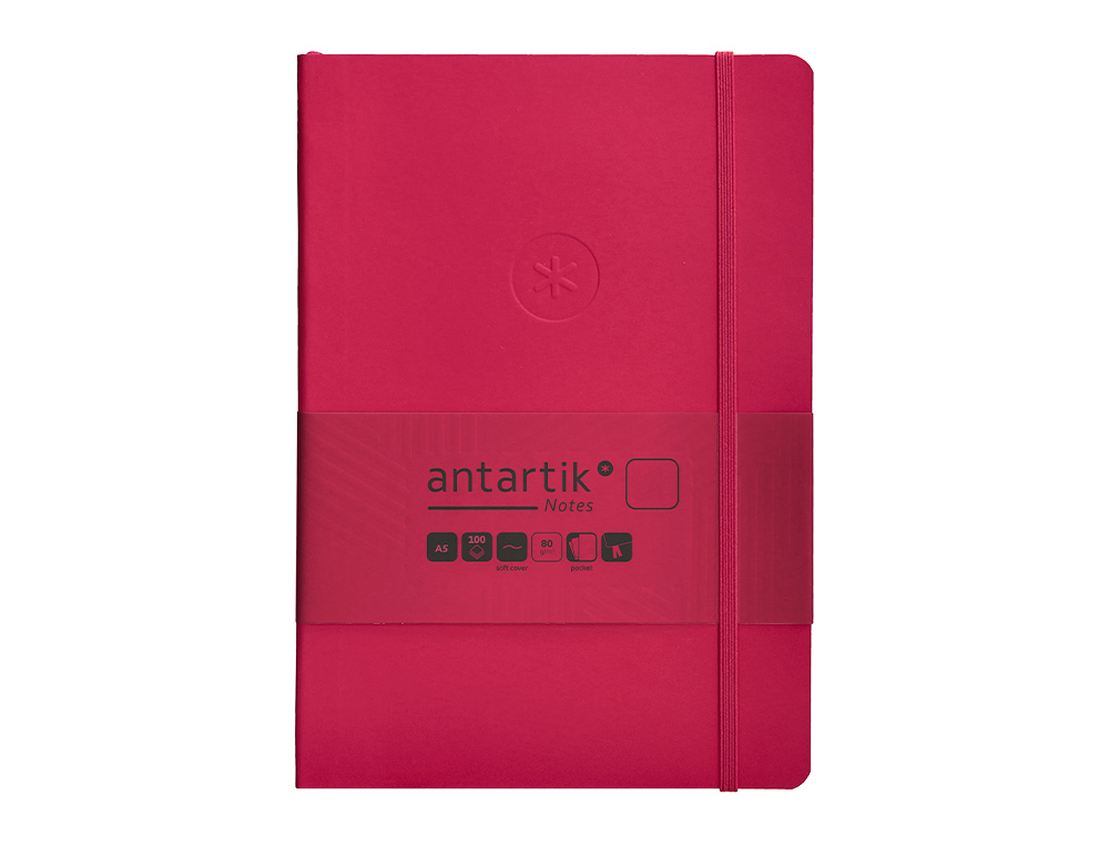 CARNET FERMETURE ELASTIQUE ANTARTIK NOTES COUVERTURE SOUPLE A5 PAPIER UNI IVOIRE 100 FEUILLES 80GR FSC FRAMBOISE