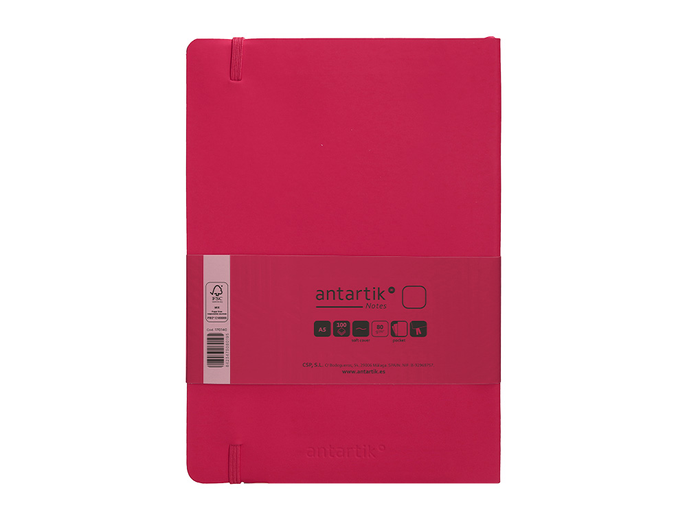 CARNET FERMETURE ELASTIQUE ANTARTIK NOTES COUVERTURE SOUPLE A5 PAPIER UNI IVOIRE 100 FEUILLES 80GR FSC FRAMBOISE