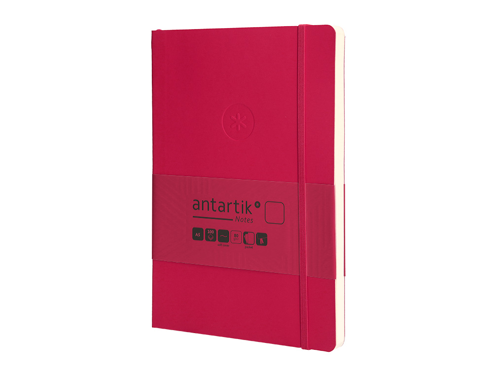 CARNET FERMETURE ELASTIQUE ANTARTIK NOTES COUVERTURE SOUPLE A5 PAPIER UNI IVOIRE 100 FEUILLES 80GR FSC FRAMBOISE