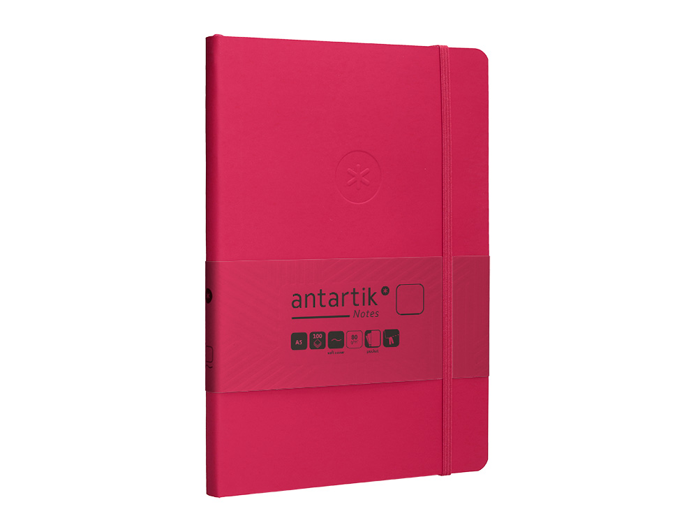 CARNET FERMETURE ELASTIQUE ANTARTIK NOTES COUVERTURE SOUPLE A5 PAPIER UNI IVOIRE 100 FEUILLES 80GR FSC FRAMBOISE