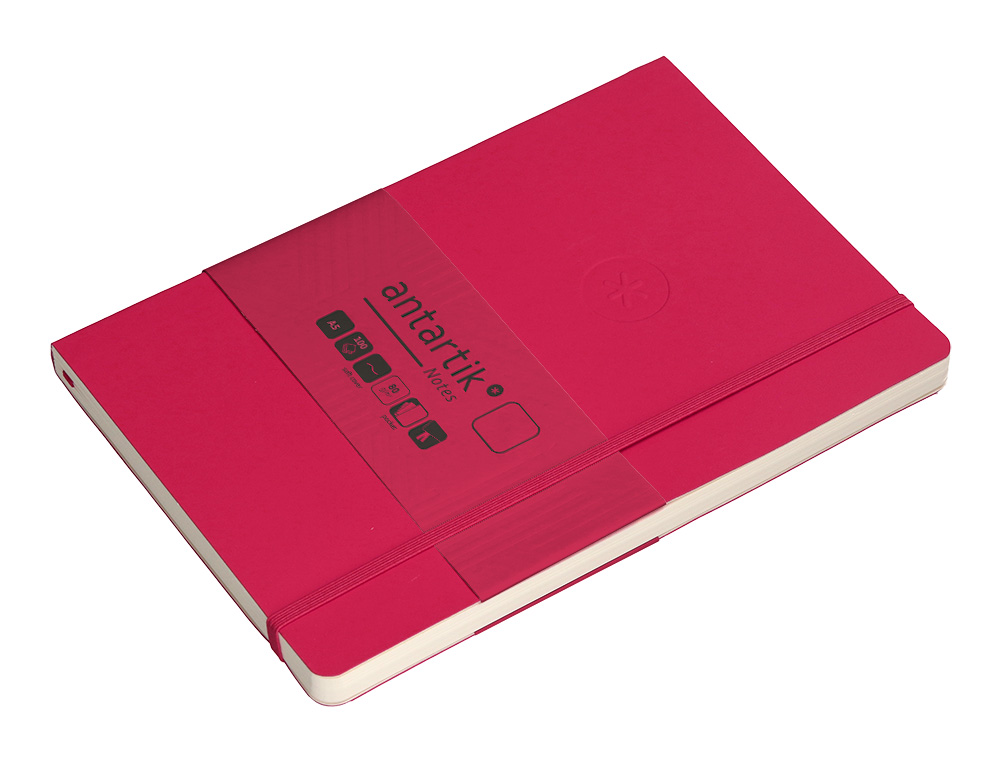 CARNET FERMETURE ELASTIQUE ANTARTIK NOTES COUVERTURE SOUPLE A5 PAPIER UNI IVOIRE 100 FEUILLES 80GR FSC FRAMBOISE