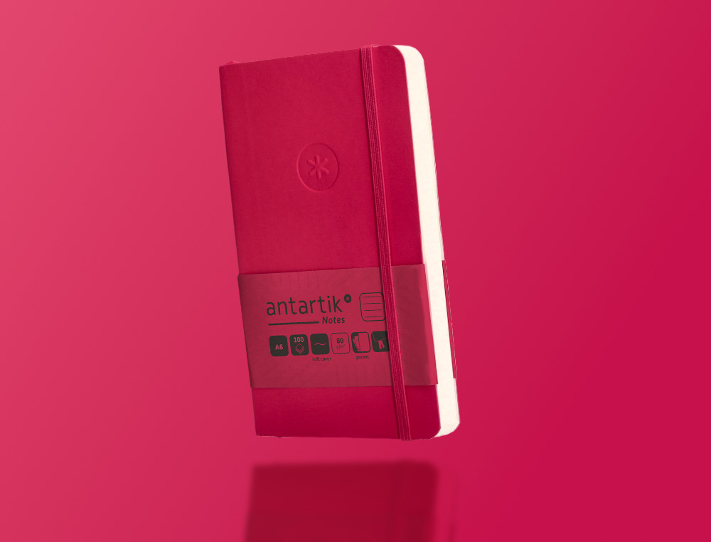 CARNET FERMETURE ELASTIQUE ANTARTIK NOTES COUVERTURE     SOUPLE A6 LIGNE 100 FEUILLES  80GR FSC COLORIS FRAMBOISE