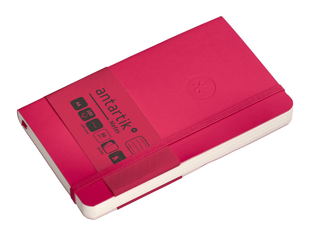 CARNET FERMETURE ELASTIQUE ANTARTIK NOTES COUVERTURE     SOUPLE A6 LIGNE 100 FEUILLES  80GR FSC COLORIS FRAMBOISE