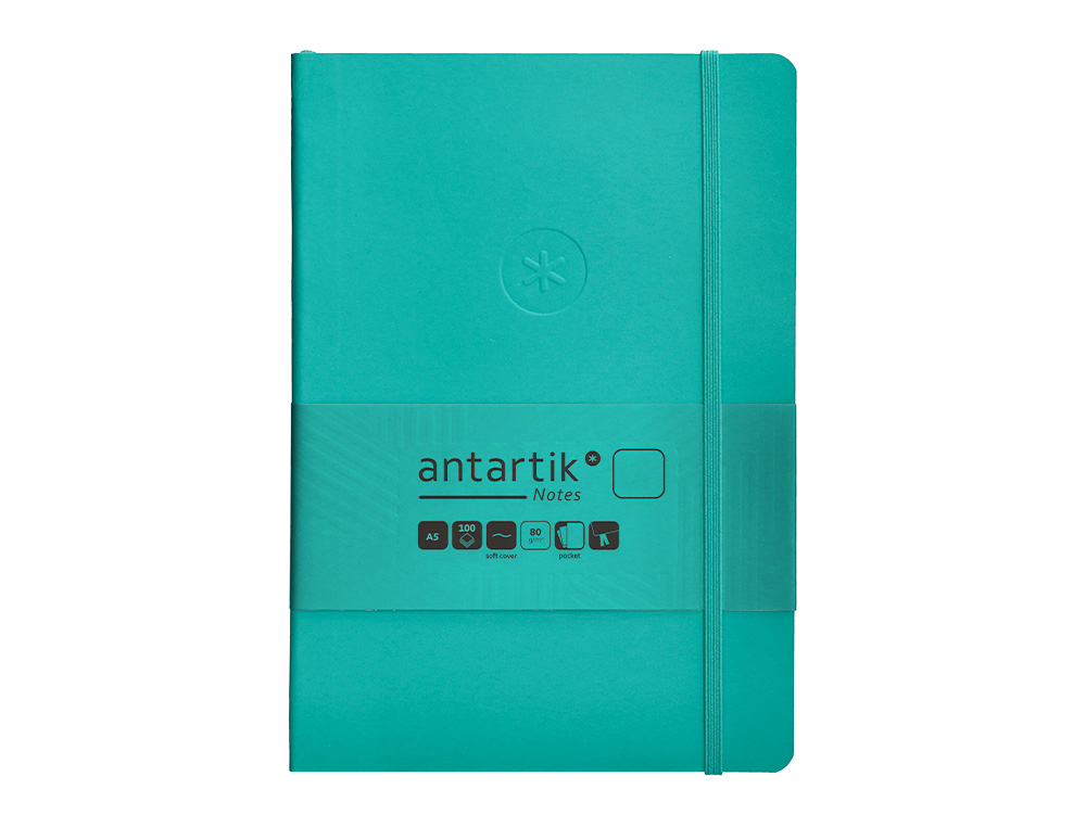 CARNET FERMETURE ELASTIQUE ANTARTIK NOTES COUVERTURE SOUPLE A5 PAPIER UNI IVOIRE 100 FEUILLES 80GR FSC VERT MENTHE