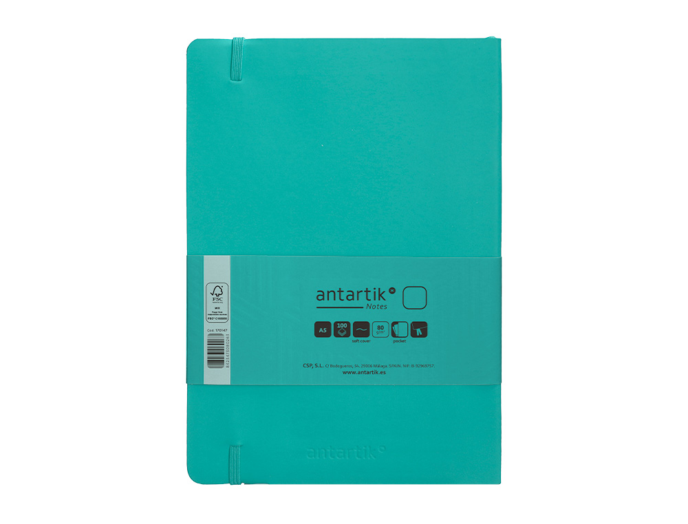 CARNET FERMETURE ELASTIQUE ANTARTIK NOTES COUVERTURE SOUPLE A5 PAPIER UNI IVOIRE 100 FEUILLES 80GR FSC VERT MENTHE