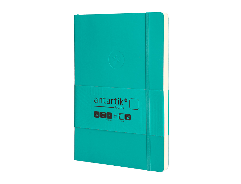 CARNET FERMETURE ELASTIQUE ANTARTIK NOTES COUVERTURE SOUPLE A5 PAPIER UNI IVOIRE 100 FEUILLES 80GR FSC VERT MENTHE