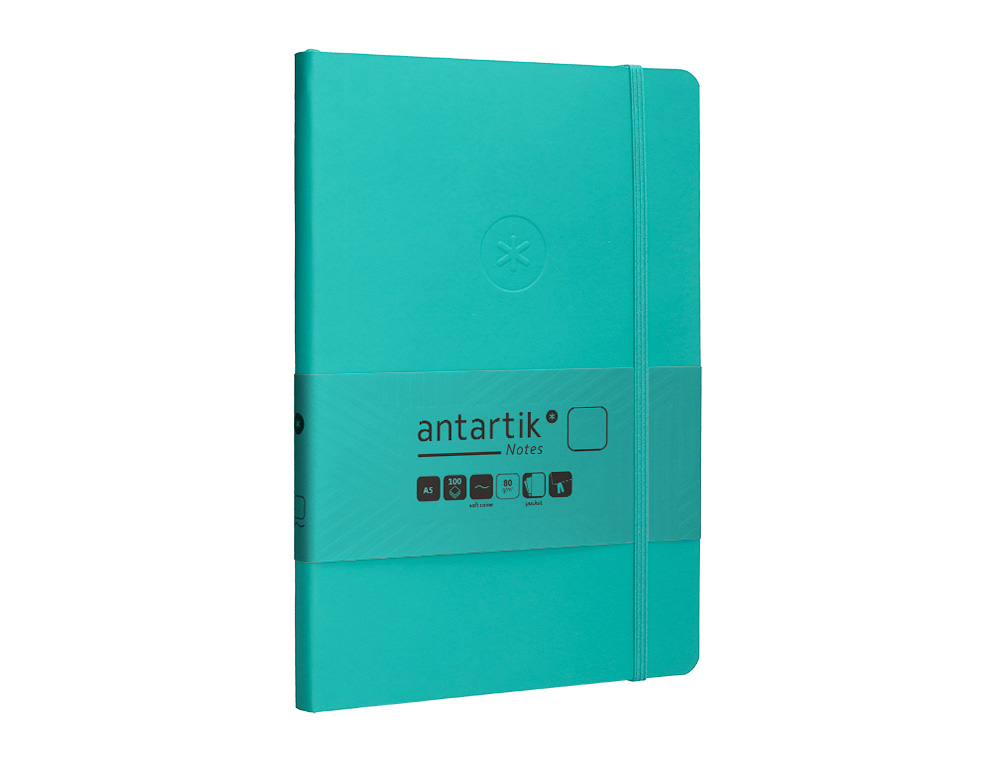 CARNET FERMETURE ELASTIQUE ANTARTIK NOTES COUVERTURE SOUPLE A5 PAPIER UNI IVOIRE 100 FEUILLES 80GR FSC VERT MENTHE