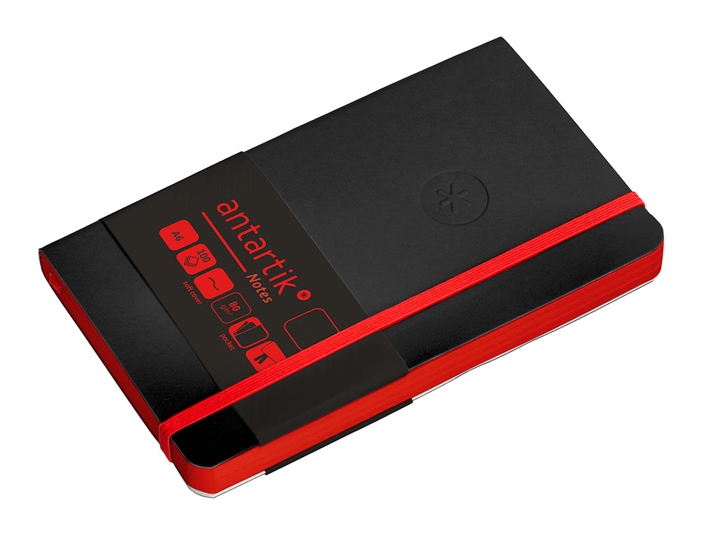 CARNET A6 ANTARTIK NOTES PAPIER UNI IVOIRE COUVERTURE SOUPLE FERMETURE ELASTIQUE ROUGE 100 PAGES 80GR COLORIS NOIR