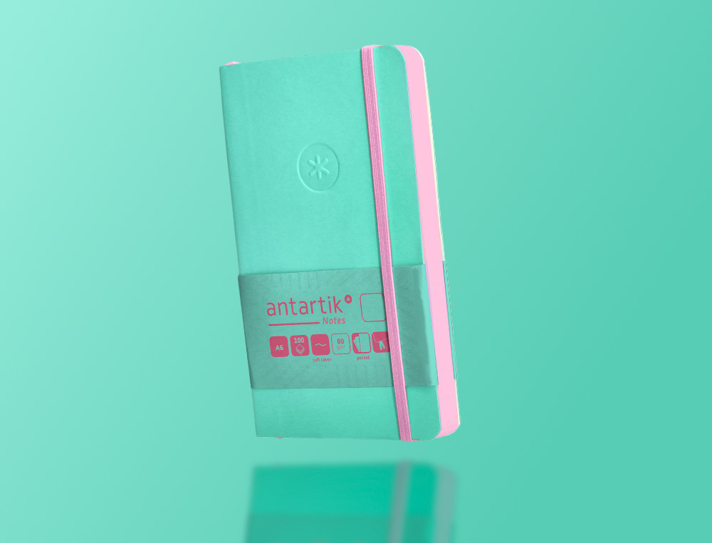 CARNET A6 ANTARTIK NOTES PAPIER UNI IVOIRE COUVERTURE SOUPLE FERMETURE ELASTIQUE ROSE 100 PAGES 80GR COLORIS TURQUOISE