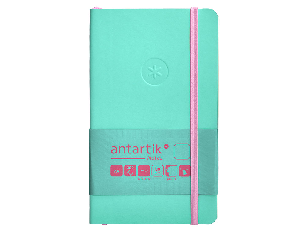 CARNET A6 ANTARTIK NOTES PAPIER UNI IVOIRE COUVERTURE SOUPLE FERMETURE ELASTIQUE ROSE 100 PAGES 80GR COLORIS TURQUOISE
