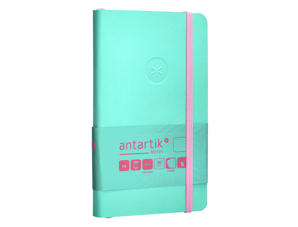 CARNET A6 ANTARTIK NOTES PAPIER UNI IVOIRE COUVERTURE SOUPLE FERMETURE ELASTIQUE ROSE 100 PAGES 80GR COLORIS TURQUOISE