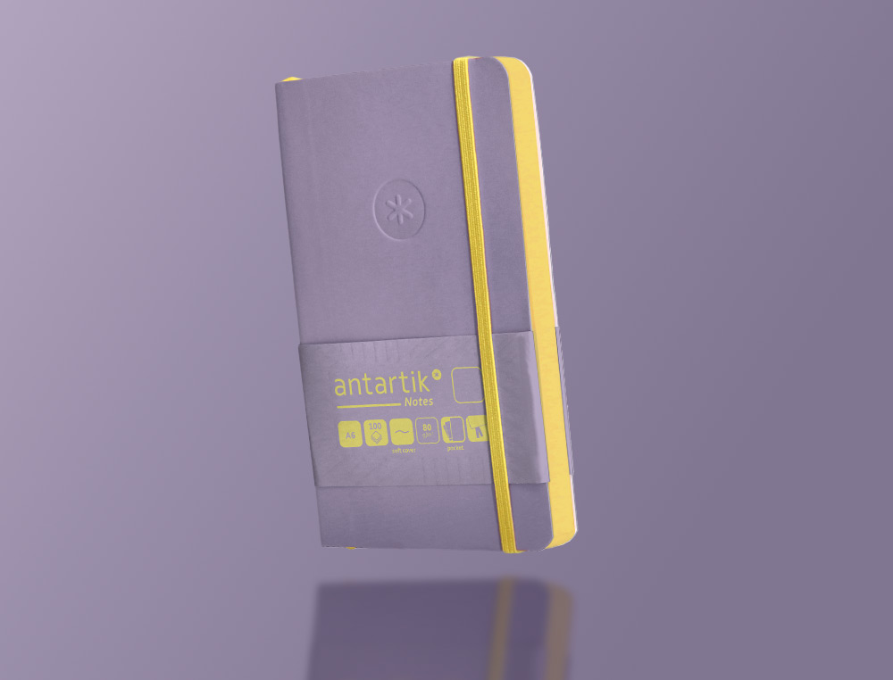 CARNET FERMETURE ELASTIQUE JAUNE ANTARTIK NOTES COUVERTURE SOUPLE A6 PAPIER UNI IVOIRE 100 FEUILLES 80GR FSC LILAS
